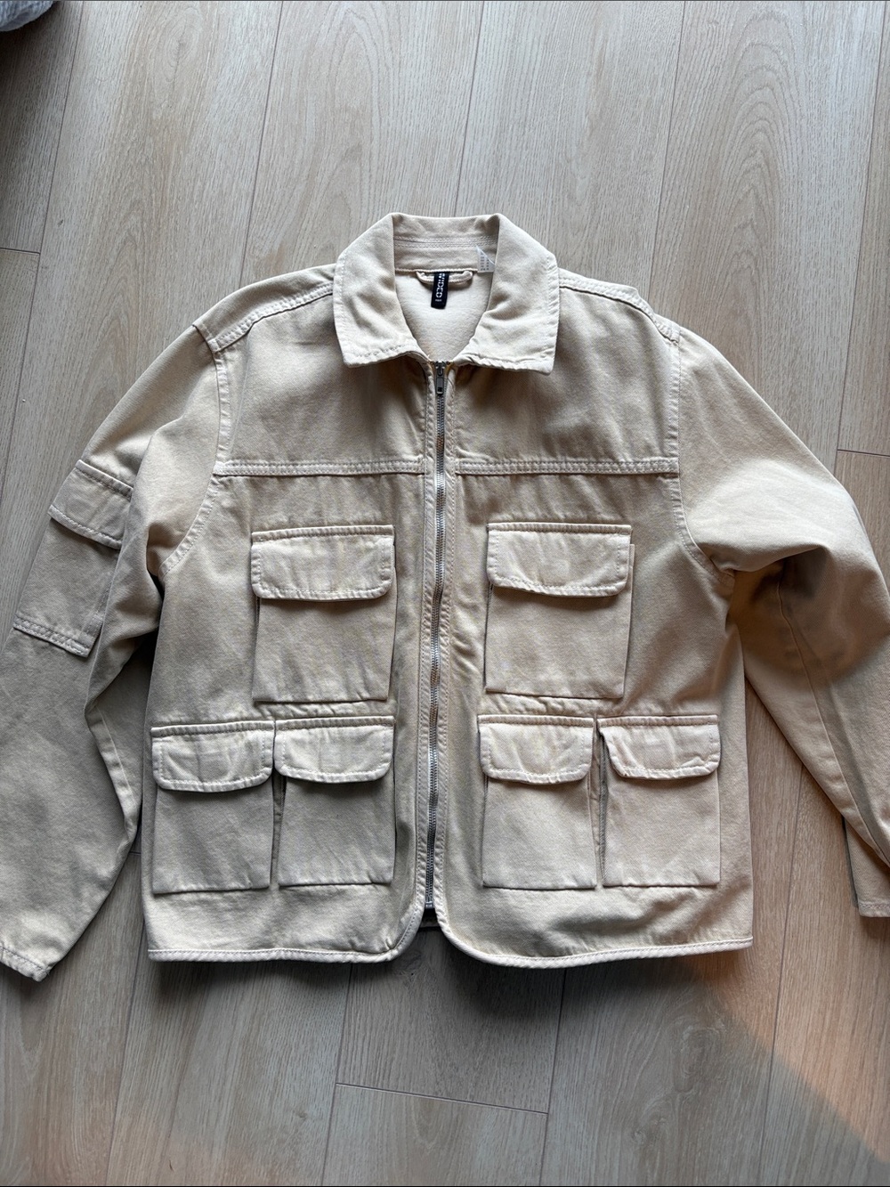 H&M Cream Military Field Jacket with Multiple Patch Pockets